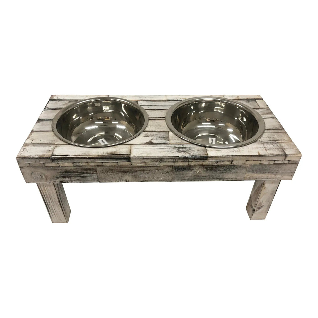 Huntley Elevated Double Bowl Feeder, White Wash