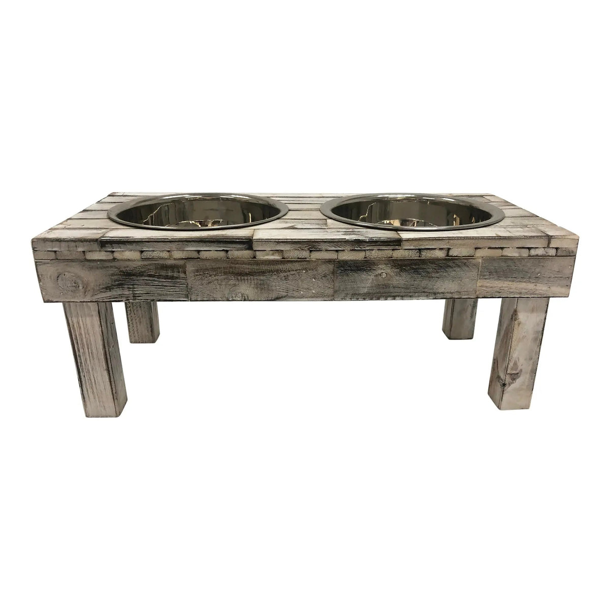 Huntley Elevated Double Bowl Feeder, White Wash