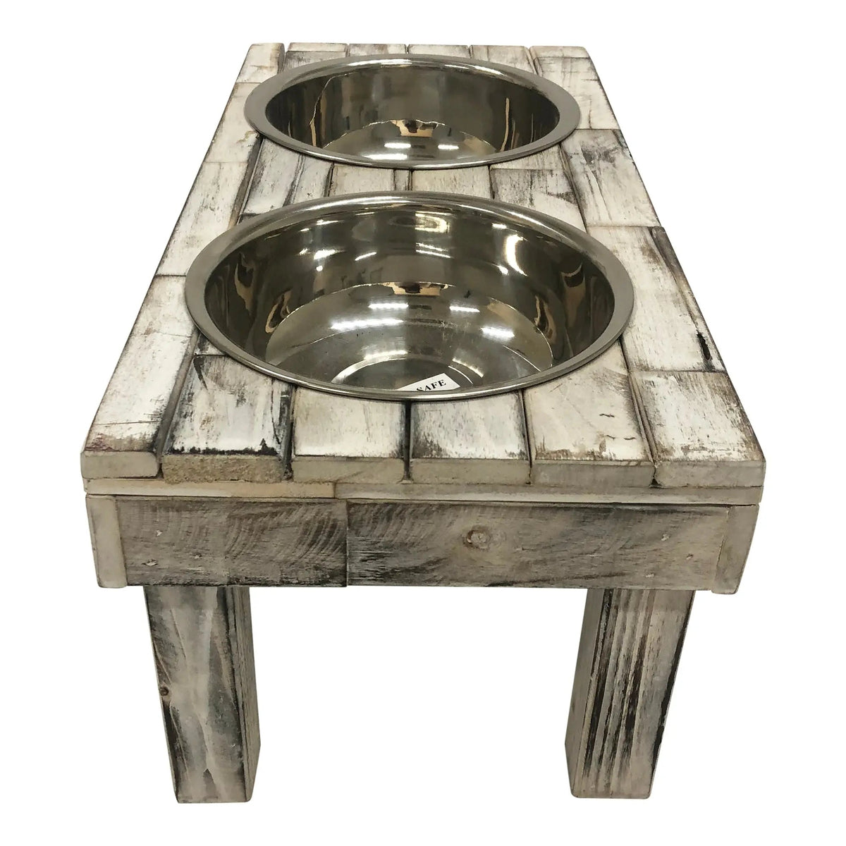 Huntley Elevated Double Bowl Feeder, White Wash