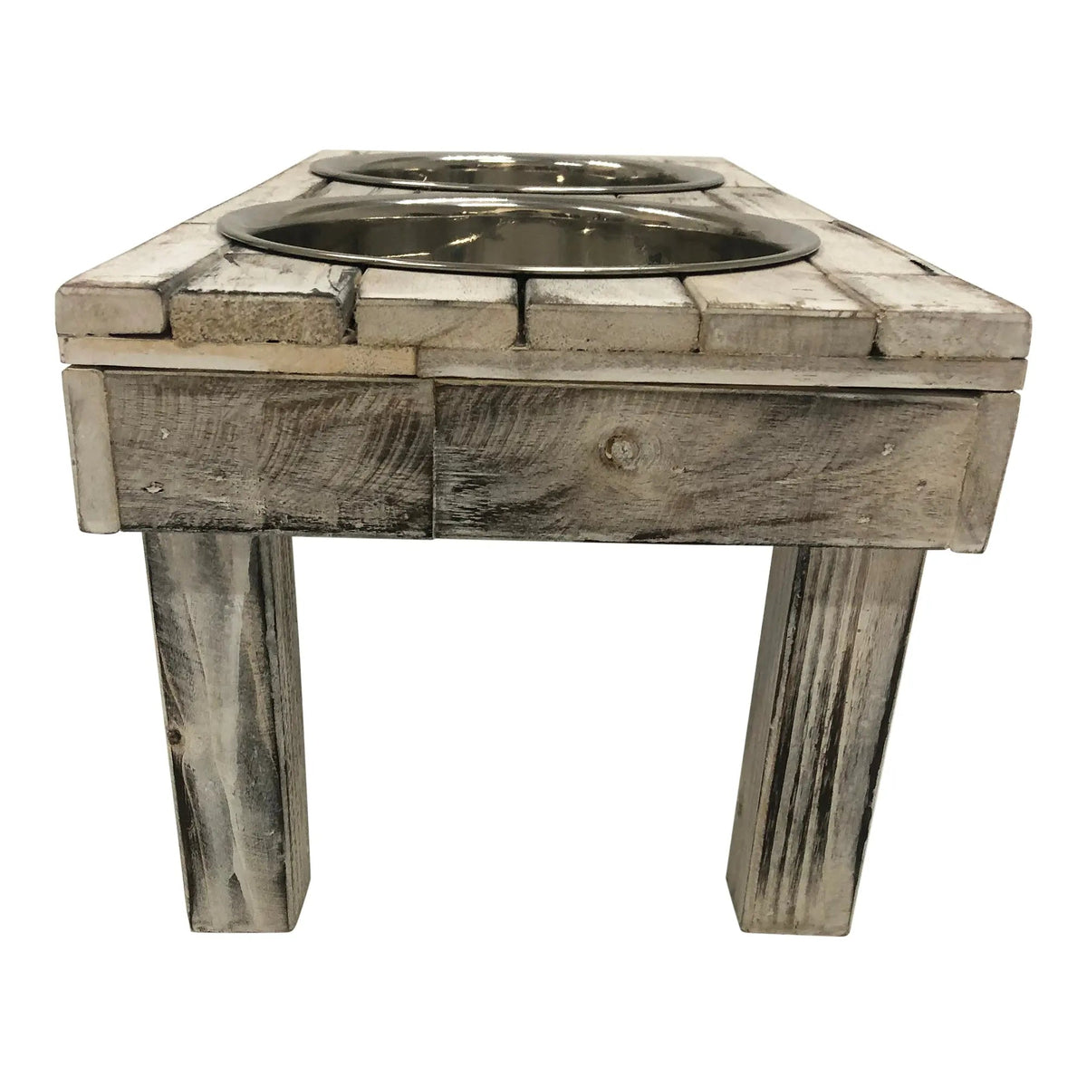 Huntley Elevated Double Bowl Feeder, White Wash