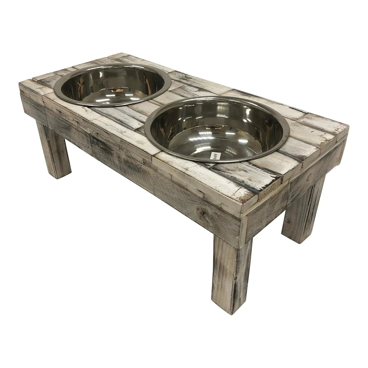 Huntley Elevated Double Bowl Feeder, White Wash