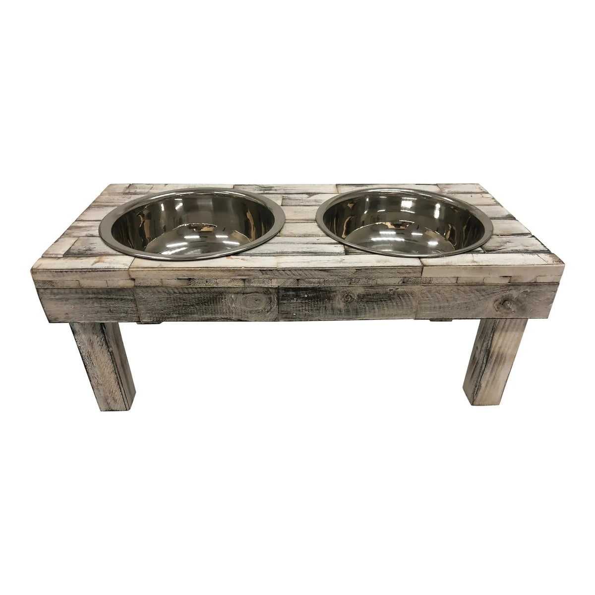 Huntley Elevated Double Bowl Feeder, White Wash