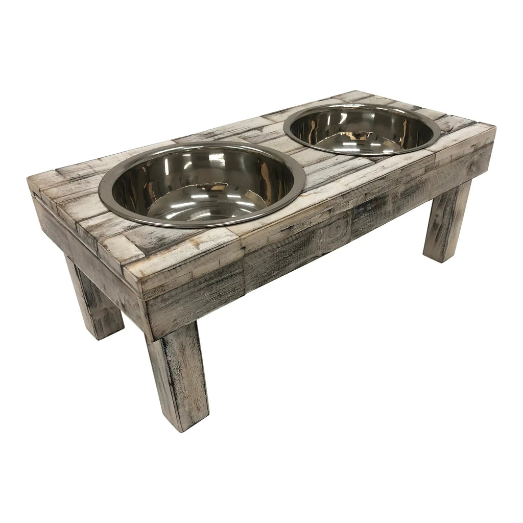 Huntley Elevated Double Bowl Feeder, White Wash