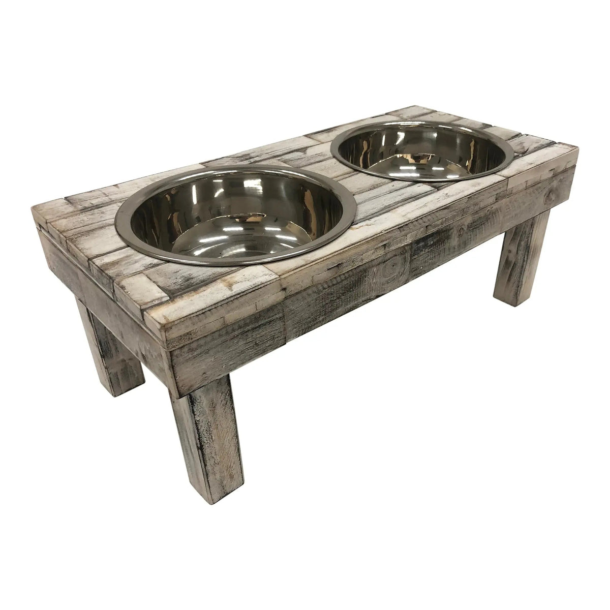 Huntley Elevated Double Bowl Feeder, White Wash