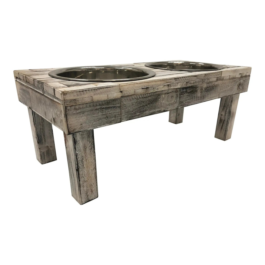 Huntley Elevated Double Bowl Feeder, White Wash