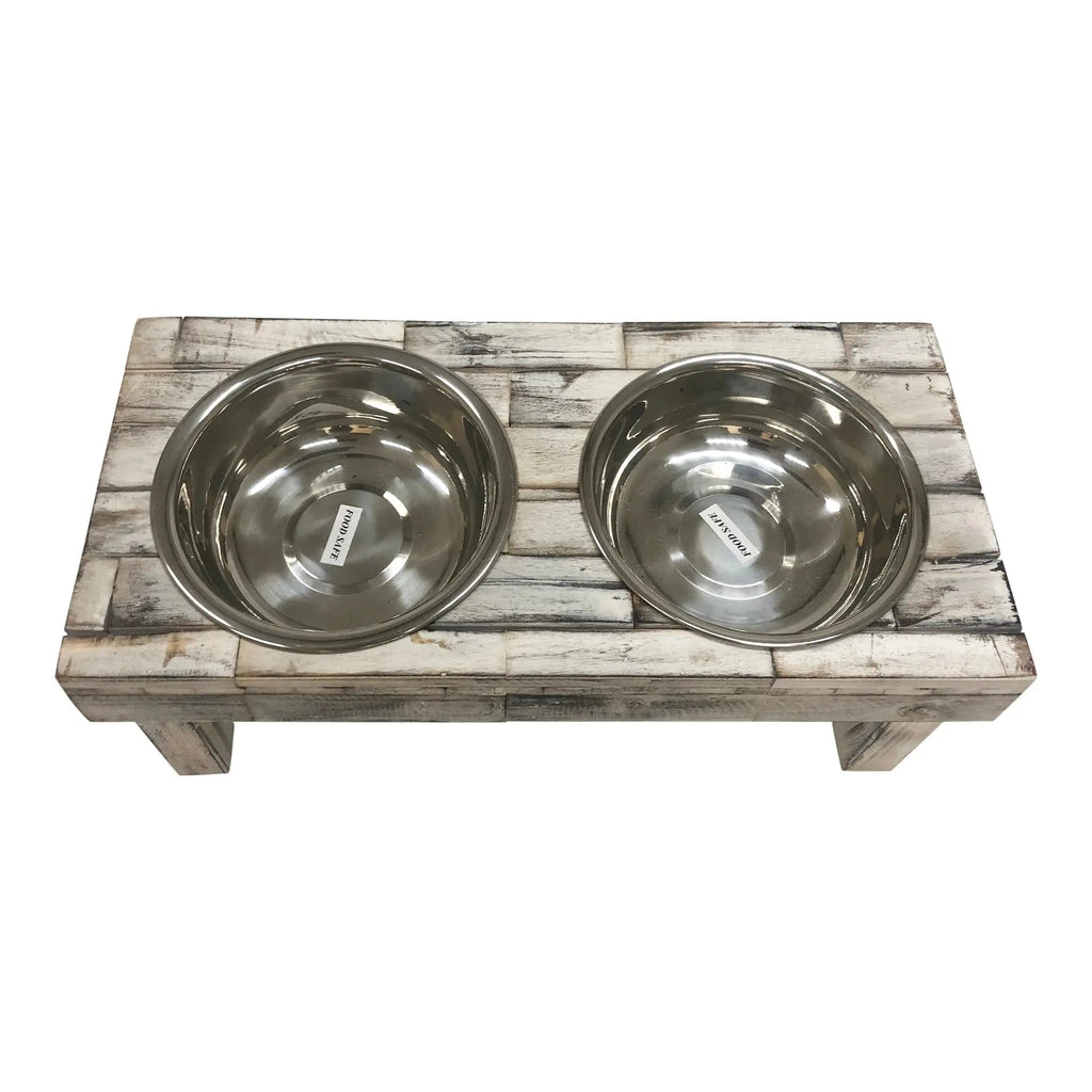 Huntley Elevated Double Bowl Feeder, White Wash