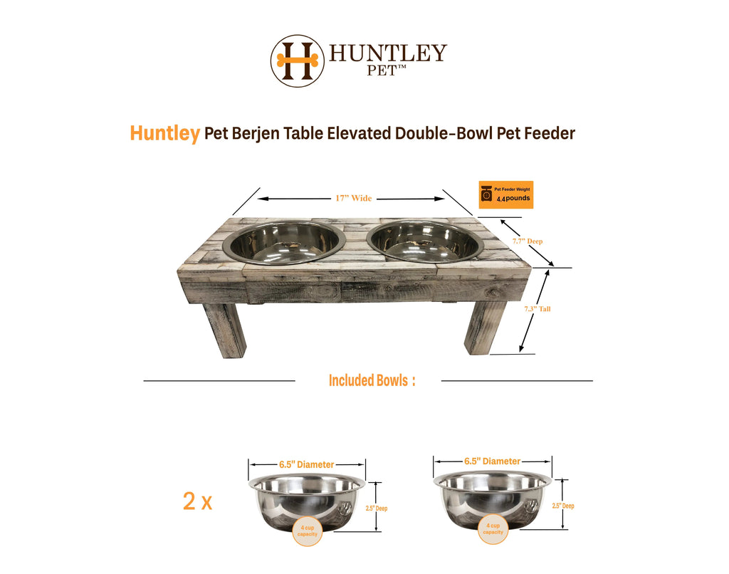 Huntley Elevated Double Bowl Feeder, White Wash